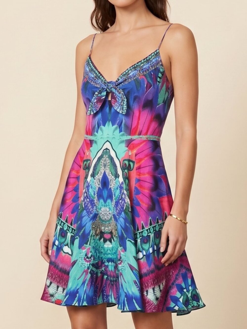 Camilla Sky fall short dress with tie front Size XS